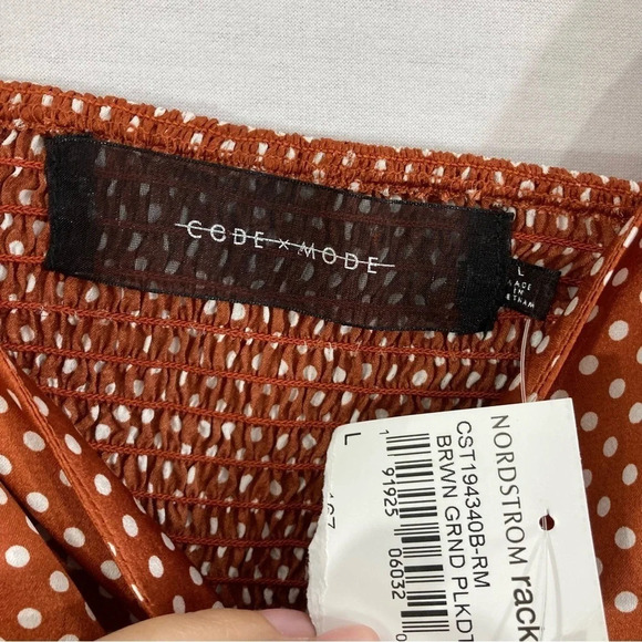 New Code X Mode Polka Dot Smocked Back Crop Top Size Large - Picture 2 of 9